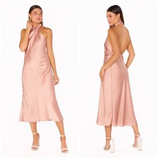 SHOW ME YOUR MUMU Jasmine Halter Midi Dress In Rose Gold Luxe Satin