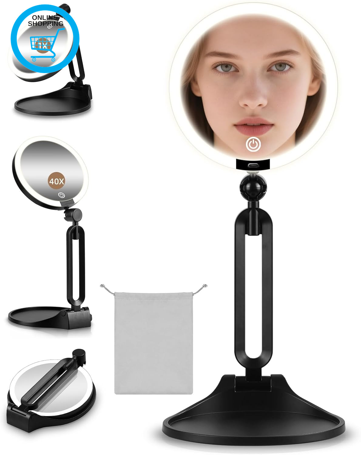 40X/1X Lighted Makeup Magnified Mirror, 6Inch Double-Sided 1X/40X Magnifying Mak