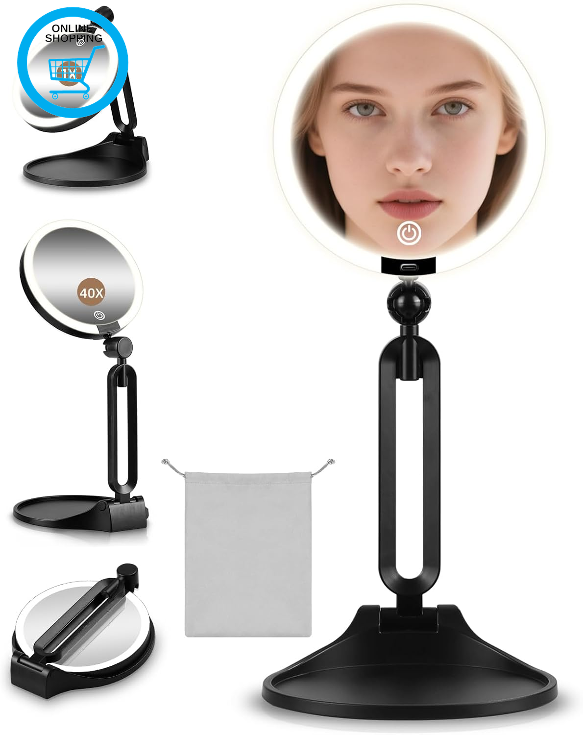 40X/1X Lighted Makeup Magnified Mirror, 6Inch Double-Sided 1X/40X Magnifying Mak