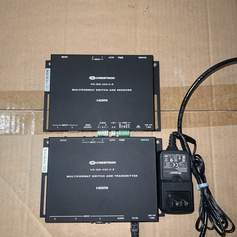 Crestron HD-MD-400-C-E Multiformat HDMI Transmitter & Receiver Set Tested w/ PSU