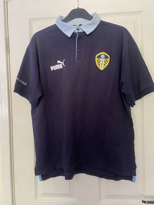 LEEDS UNITED Training Polo Shirt 90s LUFC Navy Blue Retro Puma Packard Bell XL