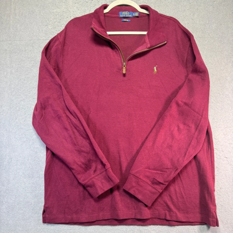 Polo Ralph Lauren Men's Burgundy Quarter Zip Flesh Pony Pullover Shirt Size XLh - Image 4 of 4