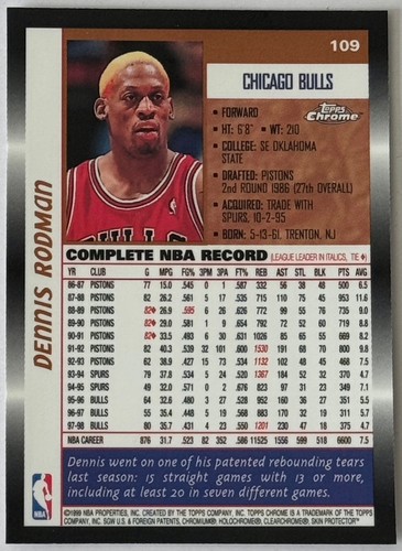 Dennis Rodman 1998-99 Topps Chrome #109 Chicago Bulls *gratis Versand* - Bild 2 von 2