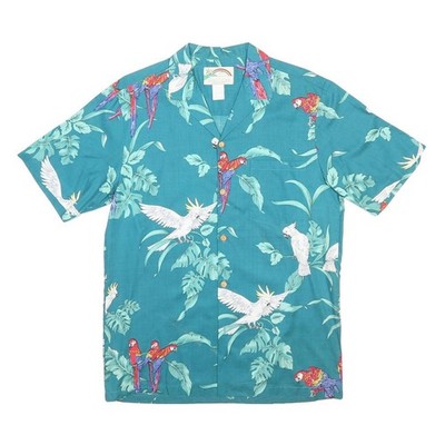 PARADISE FOUND Herren Hemd Blau Tropical Print M Baumwolle Kurzarm Freizeit