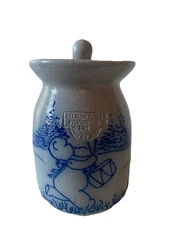 Salmon Falls Pottery Helen Berg Bear Drumming Crock 1992 Salt Glaze 5” H RARE