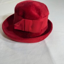 Vintage Mr. John Boutique Red Fur Felt Cloche Hat with Ribbon Accent