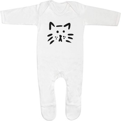 'Cat Face Doodle' Baby Romper Jumpsuits / Sleep suits (SS050775)