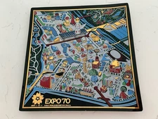 Osaka 1970 Japan World Expo 70 Rare Panorama Souvenir Glass Dish 8” Square
