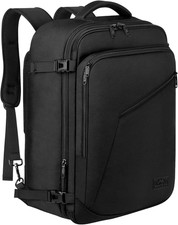 Expandable Travel Backpack, 40L Water-Resistant Carry-On Bag, Black