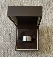 Stainless Steel abacus ring with 3 moving 18 carat gold spheres size T 1/2