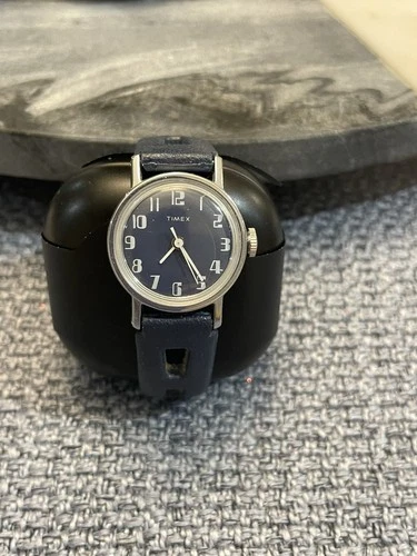 Vintage 1970s Timex Mercury Ladies Watch – Navy Blue Dial & Strap – Manual Wind