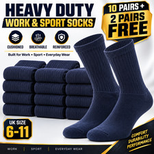 10 Pairs + 2 Pairs FREE Men's Heavy Duty Cushioned Work Socks UK 6-11