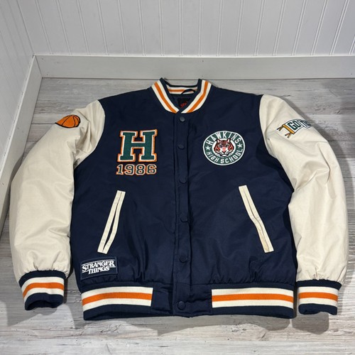 Stranger Things Netflix HAWKINS HIGH SCHOOL Bomber Button Up Jacket Sz S - Picture 2 of 11