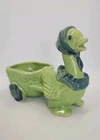 Vintage Shawnee Pottery Green & Blue Goose / Duck & Cart Mini Planter USA 752