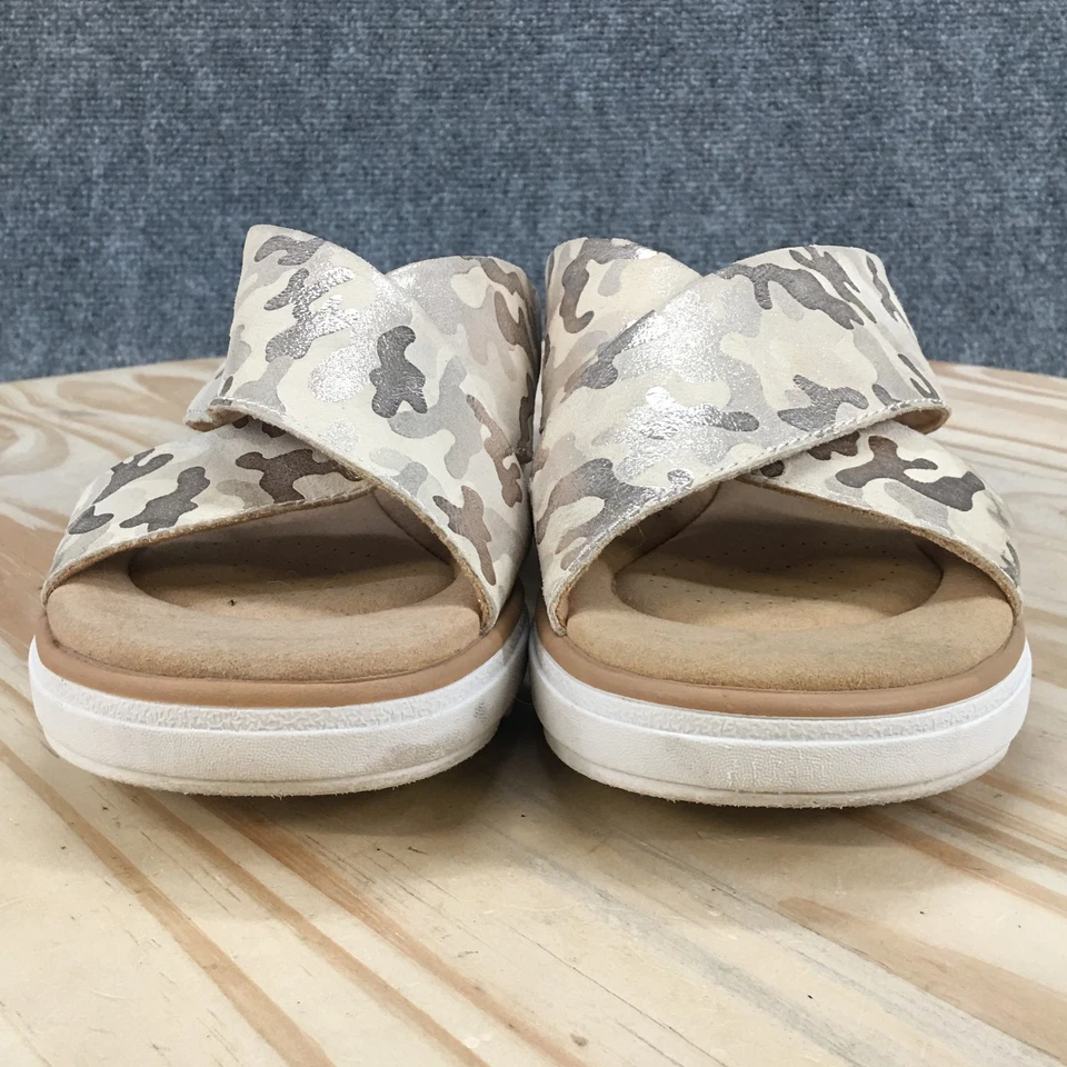 Sandalias Clarks para mujer 8,5 M Jillian gema correa cruzada cuña deslizable camuflaje dorado Foto 3 de 4