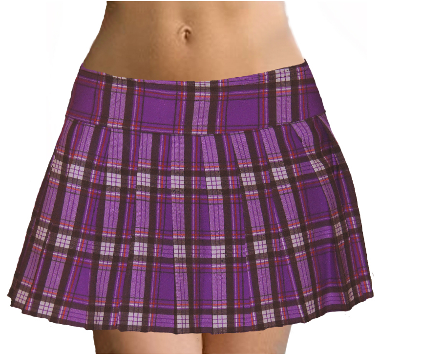 Purple Plaid Pleated Mini Skirt – Regular Fit-image