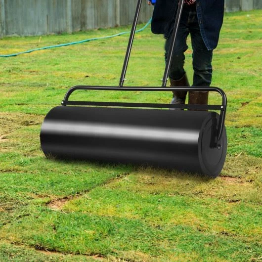 Durable 36 x 12 Inch Tow Lawn Roller Water Filled Metal Push Roller Black