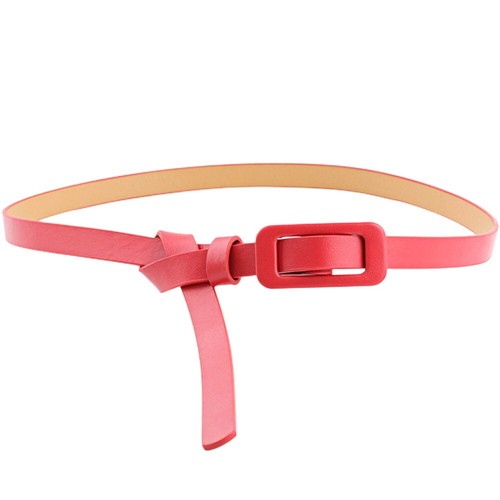 Women Faux Leather Rectangle Pin Buckle Waistband Solid Color Thin Slim Belt - Picture 4 of 11