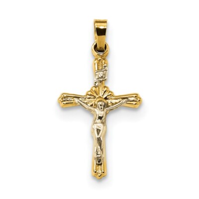14k Bicolor Gold Blume Mitte INRI Kruzifix Anhänger