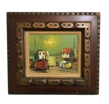 Original Oil Painting By Troyer - Coastal Boats Scene - Framed Signed