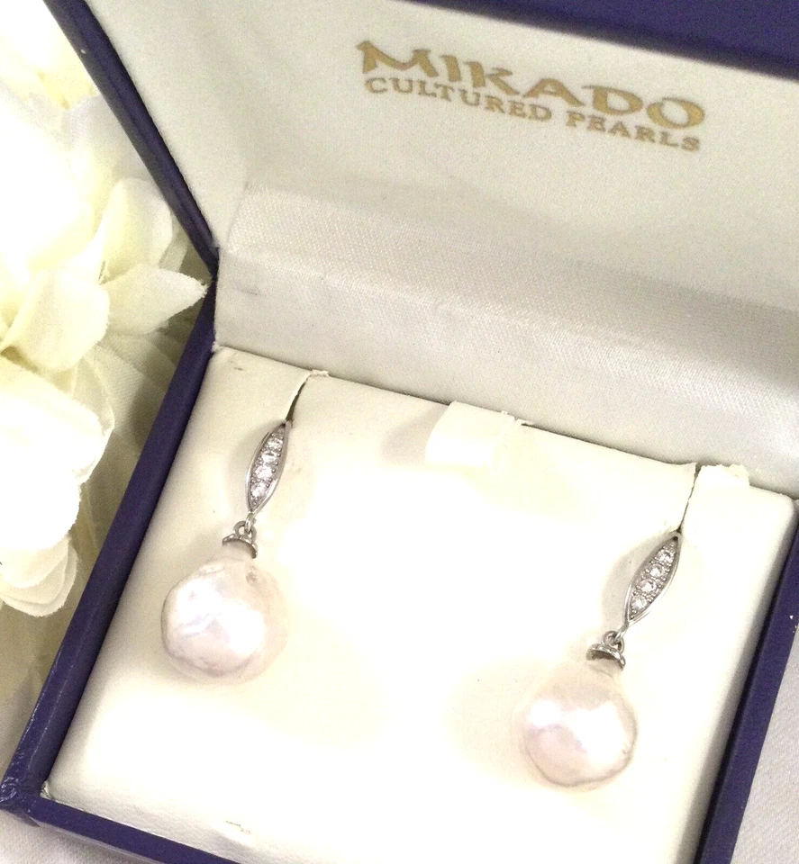 Brincos de prata esterlina vintage de pérolas barrocas brancas joias - Imagem 2 de 4