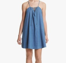 Hippie Laundry Dresses Womens Juniors  Lace Up Chambray Dress Size Large