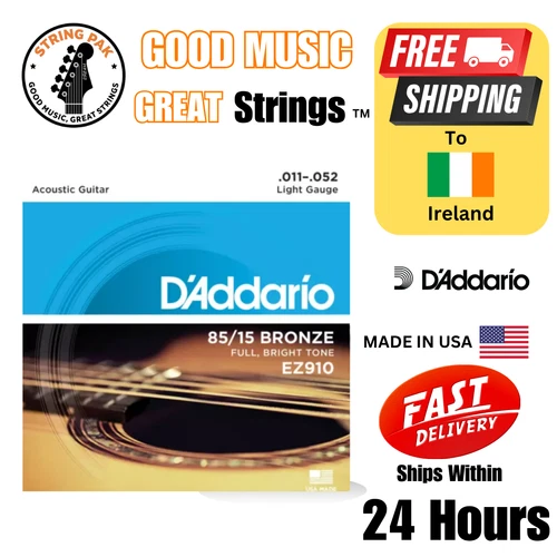 D'Addario EZ910 Acoustic Guitar Strings 85/15 Bronze 11-52 + 7 Guitar Picks