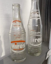Lot of 2 (Different) Vintage HIRES ROOT BEER 12 & 8 oz Clear Glass Soda Bottles