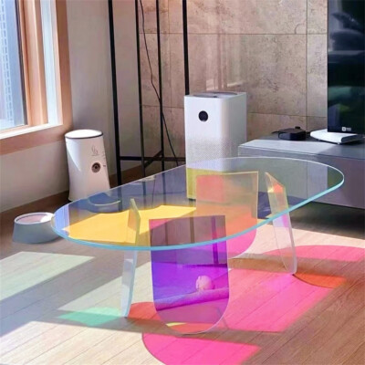 Stunning Neon Acrylic Coffee Table Iridescent Center Table Home Cafe Art Decor
