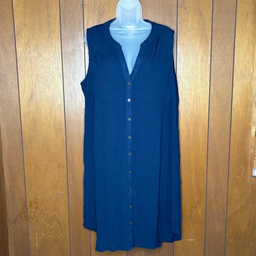 Knox Rose Dress Womens Large Navy Sleeveless Boho Button Coastal Artsy Cottage