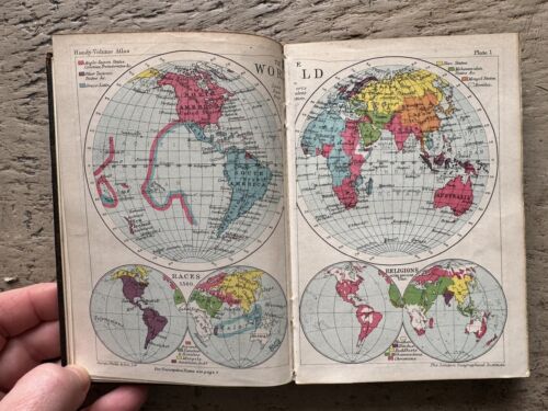 Antiker 1. Auflage handlicher Bandatlas der Welt George Philip 14,5 cm Leder - Bild 15 von 24