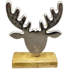 Rentier Dost, Alu/Holz, silber/natur 14x5x15 cm Deko