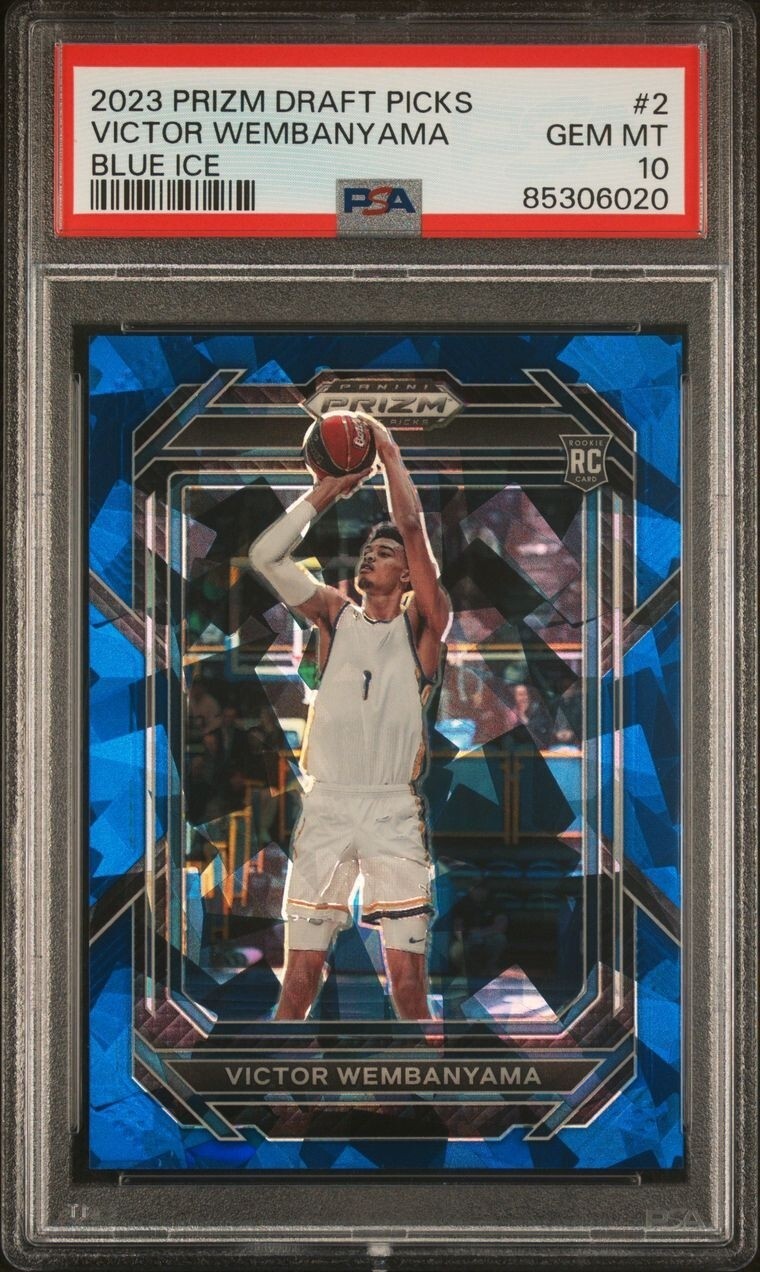 2023 Prizm Draft Picks VICTOR WEMBANYAMA Blue Ice #'d/99🔥PSA 10