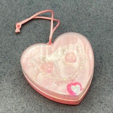 Heart-Shaped Jewelry Set Girls Necklace Earrings Pink Bead Glitter Box Faceted