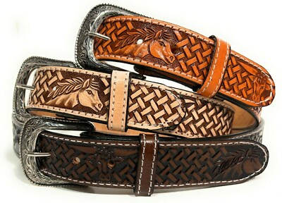 KIDS BABY TODDLER GENUINE LEATHER WESTERN BELT, HORSE BULL