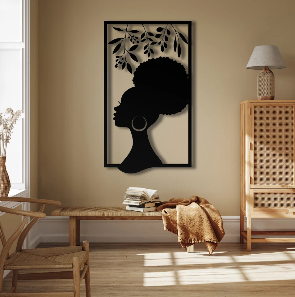 Decoración de pared de metal para mujer africana, arte de pared para mujer negra, escultura de pared moderna, Foto 3 de 4