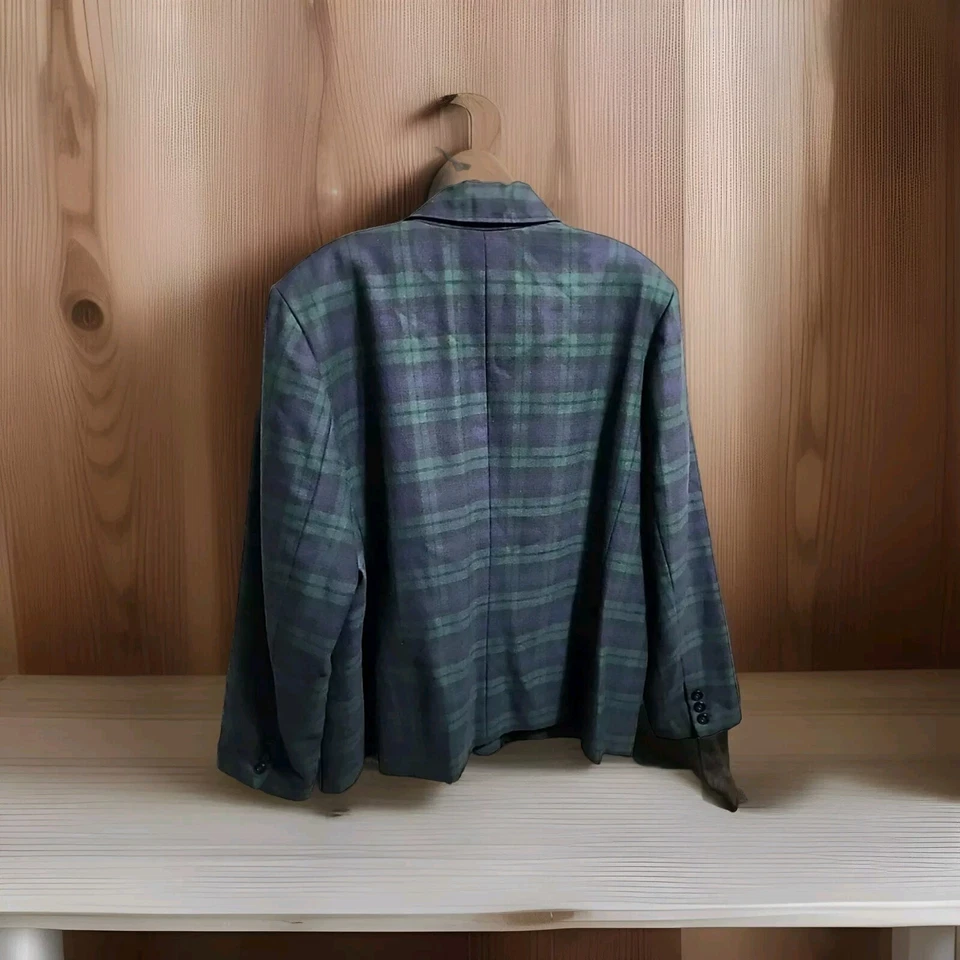 Jaqueta blazer xadrez feminina Appleseeds azul verde mistura de lã tartan tamanho 20 - Imagem 4 de 4