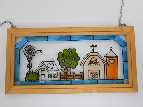 Painted Framed Glass with Farm Scene 22.5" x 11.5"