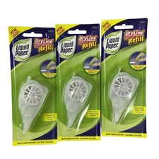 Lot of 3 Refill Liquid Paper Mate Dryline 80047 Correction Tape 5mm x 12m White