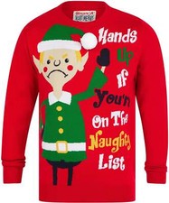 Christmas Hands Up Mens Christmas Jumper Red Stylish Regular Fit Crew Neck