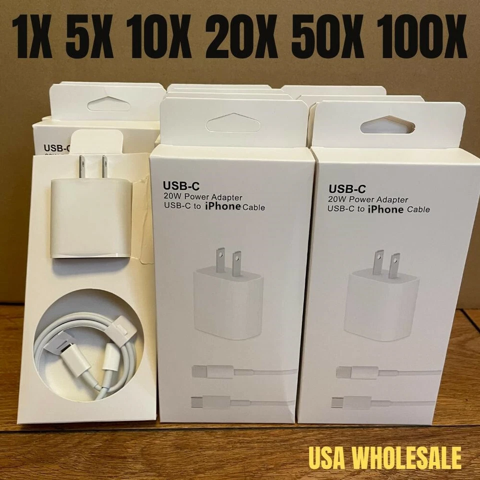 Lote a granel Adaptador de corriente 20W Cargador PD USB-C a iPhone Cable para Apple 13 12 11 X Foto 2 de 4