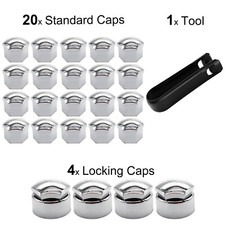 Universal 17mm Chrome Silver Car Wheel Lug Nut Cover Caps Set W Tool Us Stock