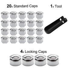 Universal 17mm Chrome Silver Car Wheel Lug Nut Cover Caps Set w/ Tool US Stock