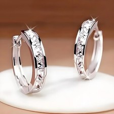 925 Sterling Silver Plated 12mm Square Cz Huggie Hoop Earrings Women Men Gift US