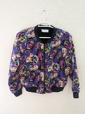 Vintage A.K.F 80's 90's Quilted Puffer Bomber Jacket Rayon Made in USA Size PL