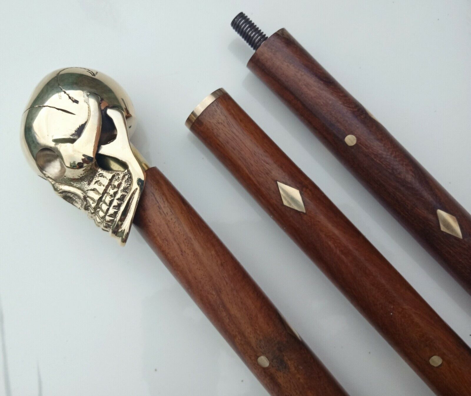 Solid Brass Walking Rod with Single Button, Skull… - image 4