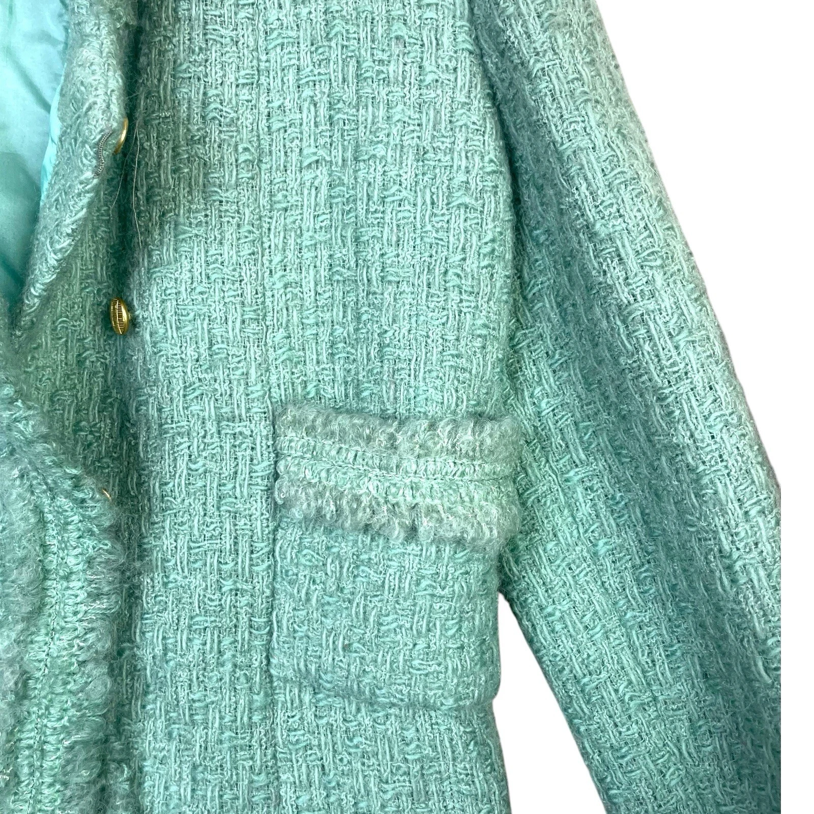 Set completo gonna boutique Chanel tweed taglia 38 verde giada 100% lana tasca us intime ottimeioni