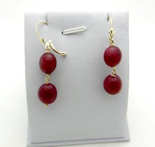 Beautiful 14k Yellow Gold Dangle Ruby Beads Leverback Earrings