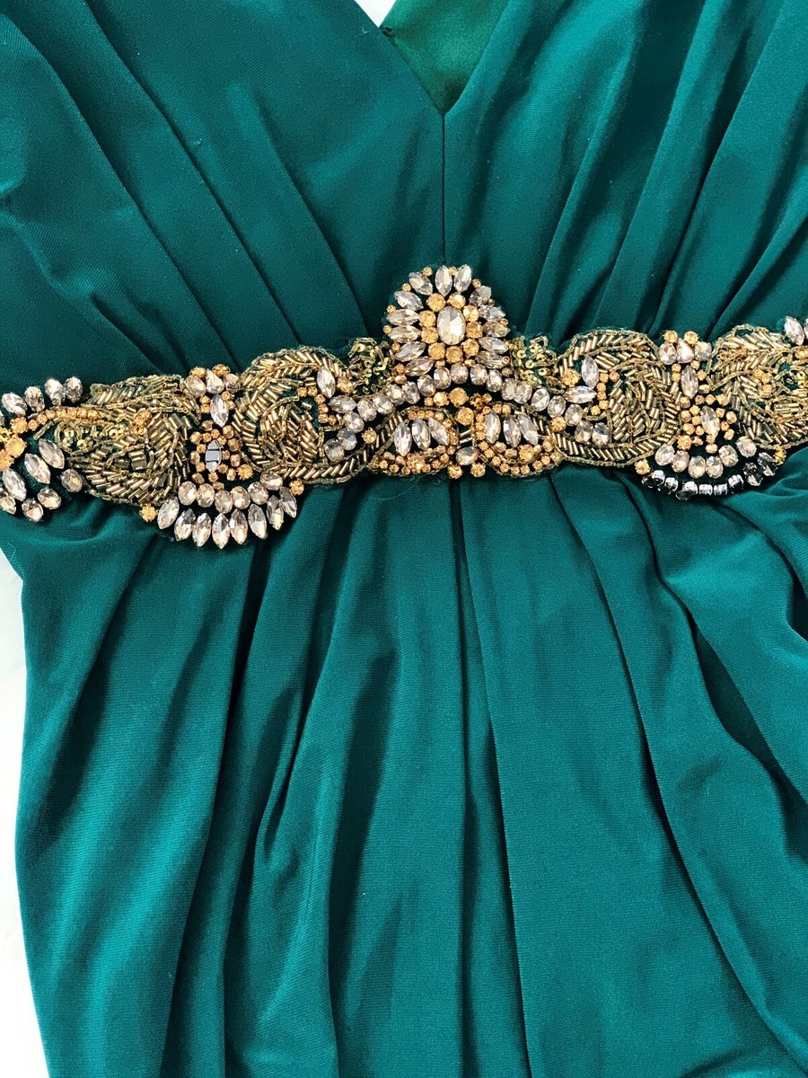 ELIZA J EMBELLISHED JERSEY HUNTER GREEN GOWN DRESS sz 2 | eBay
