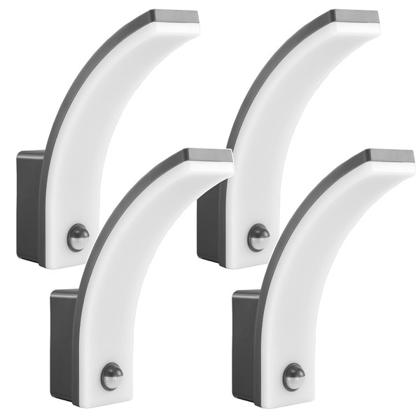 4X Led-Wandlampe Mit Pir-Bewegungsmelder Grau 20W IP65 2000Lm Neutralweiß-image